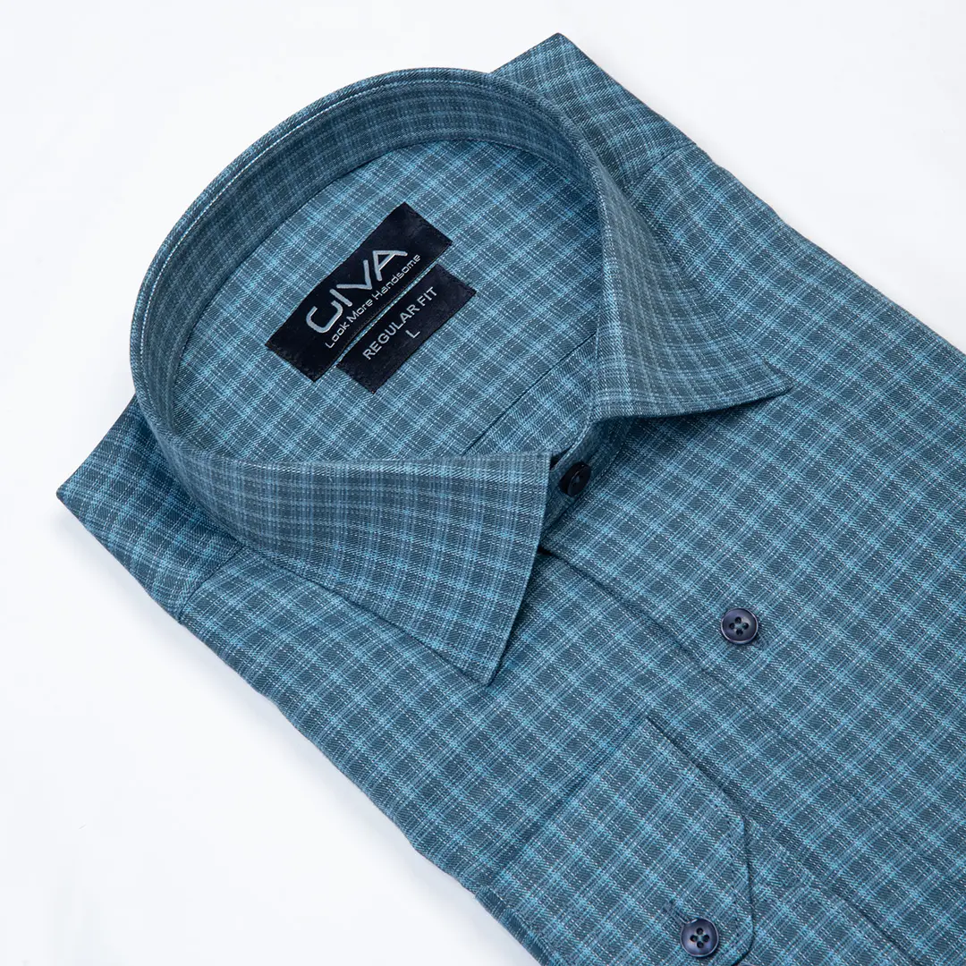 پیراهن چهارخانه آبی 4400